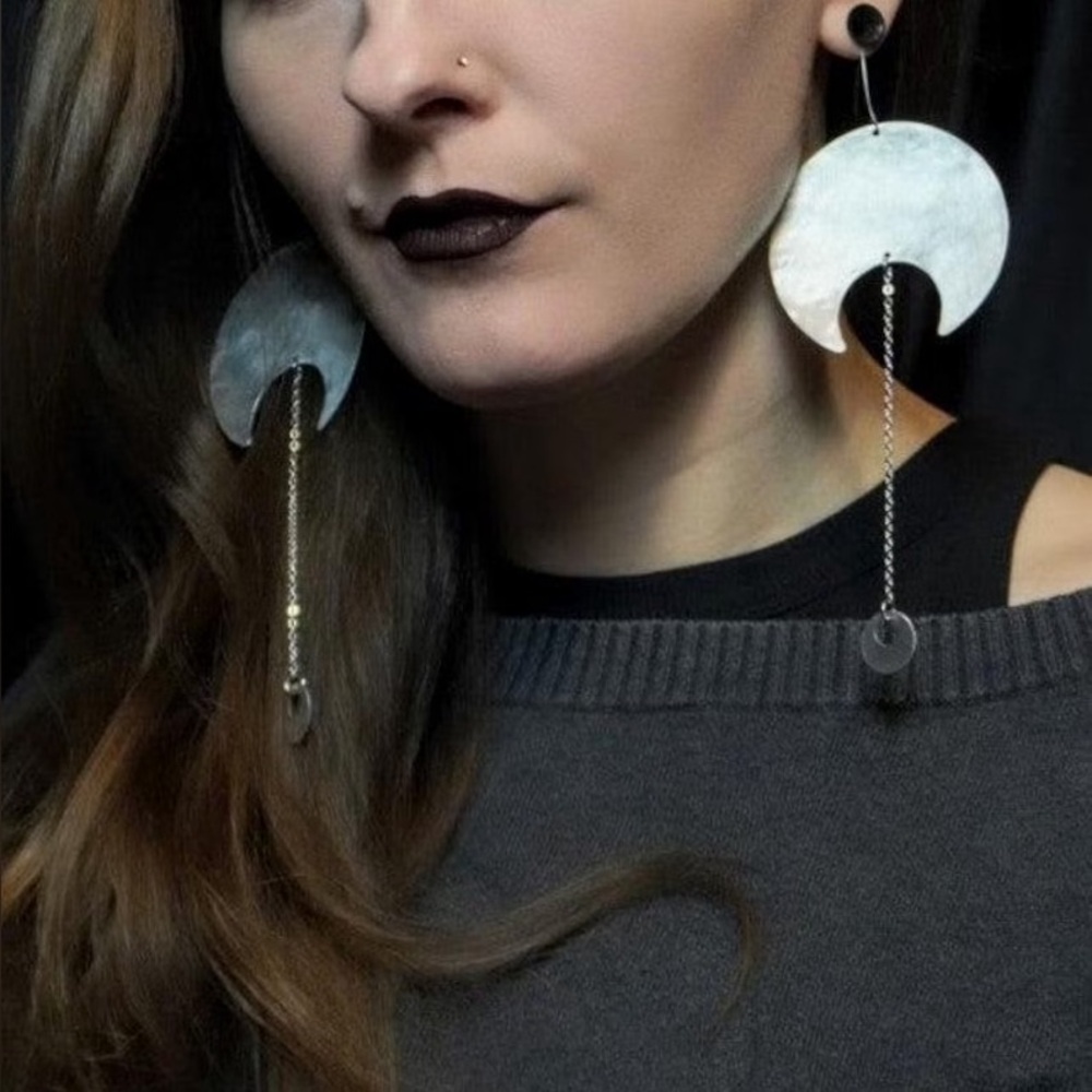 Aluminum Silver Crescent Moon Earrings
